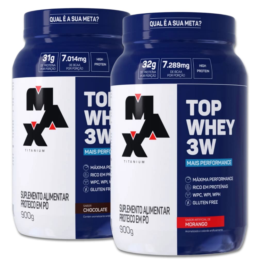 KIT 2 TOP WHEY 3W + PERFORMANCE 900g (até 32g de proteína) - M.A.X
