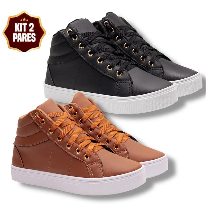 Kit 2 Pares Botinha Casual Feminina Bota Tenis Cano Alto Medio Academia - Promoção Envio Imediato