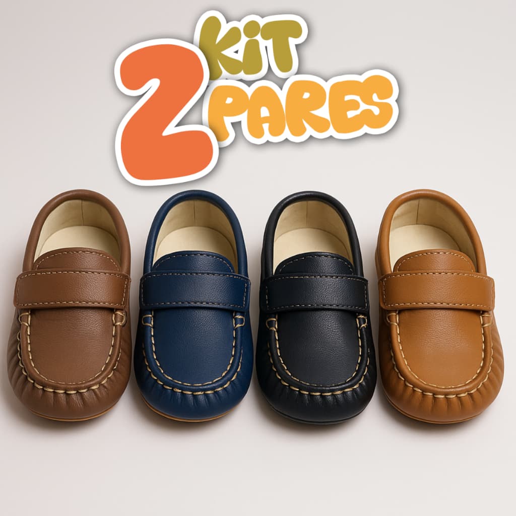 Kit 2 Pares Sapato Infantil Masculino Mocassim Conforto e Estilo em Dobro Promoção Menino Criança