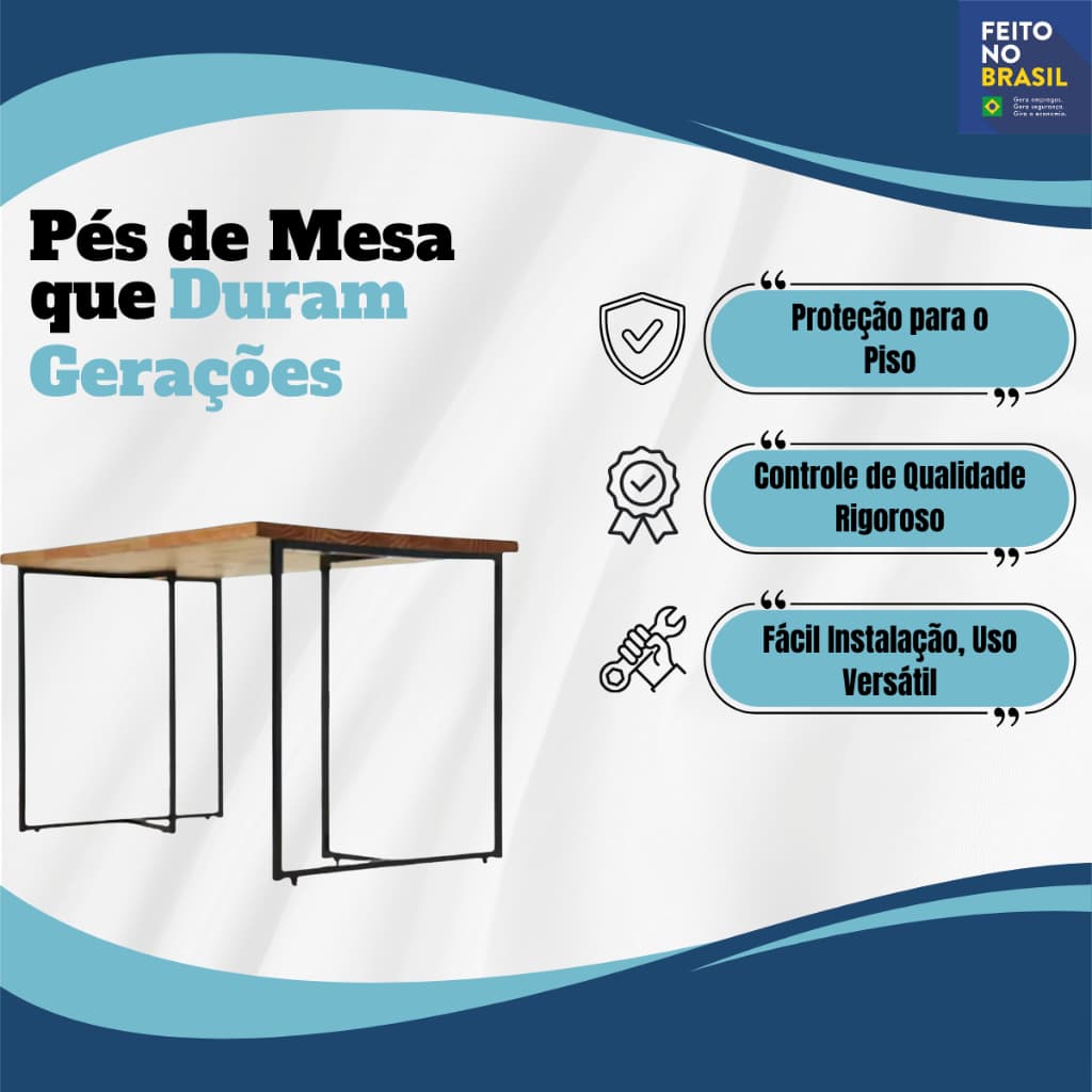 Base De Mesa Em Aço Preto 75x60 Kit 2 Peças - Pé de mesa para, Mdf ou Vidro