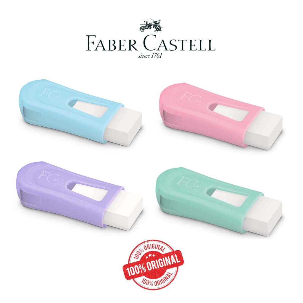 Apontador com Deposito + Borracha Cores Pastel ( 1 UN) - Faber Castell  Rosa, Verde, Azul e Lilás