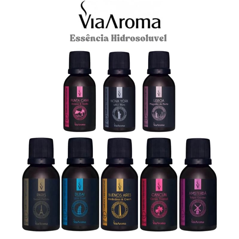 Essência Hidrossolúvel 30ml Via Aroma A Base de Água Linha Mundo p/ Aromatizador Difusor ou Umidificador Ultrassônico
