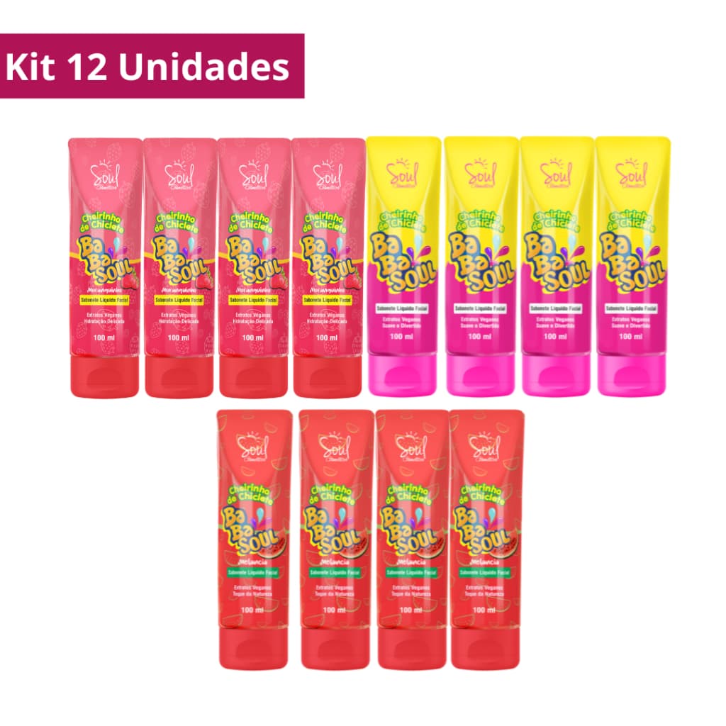 Kit 12 Unidades Sabonete Facial Babasoul Cheirinho de Chiclete 100ml Soul Cosméticos