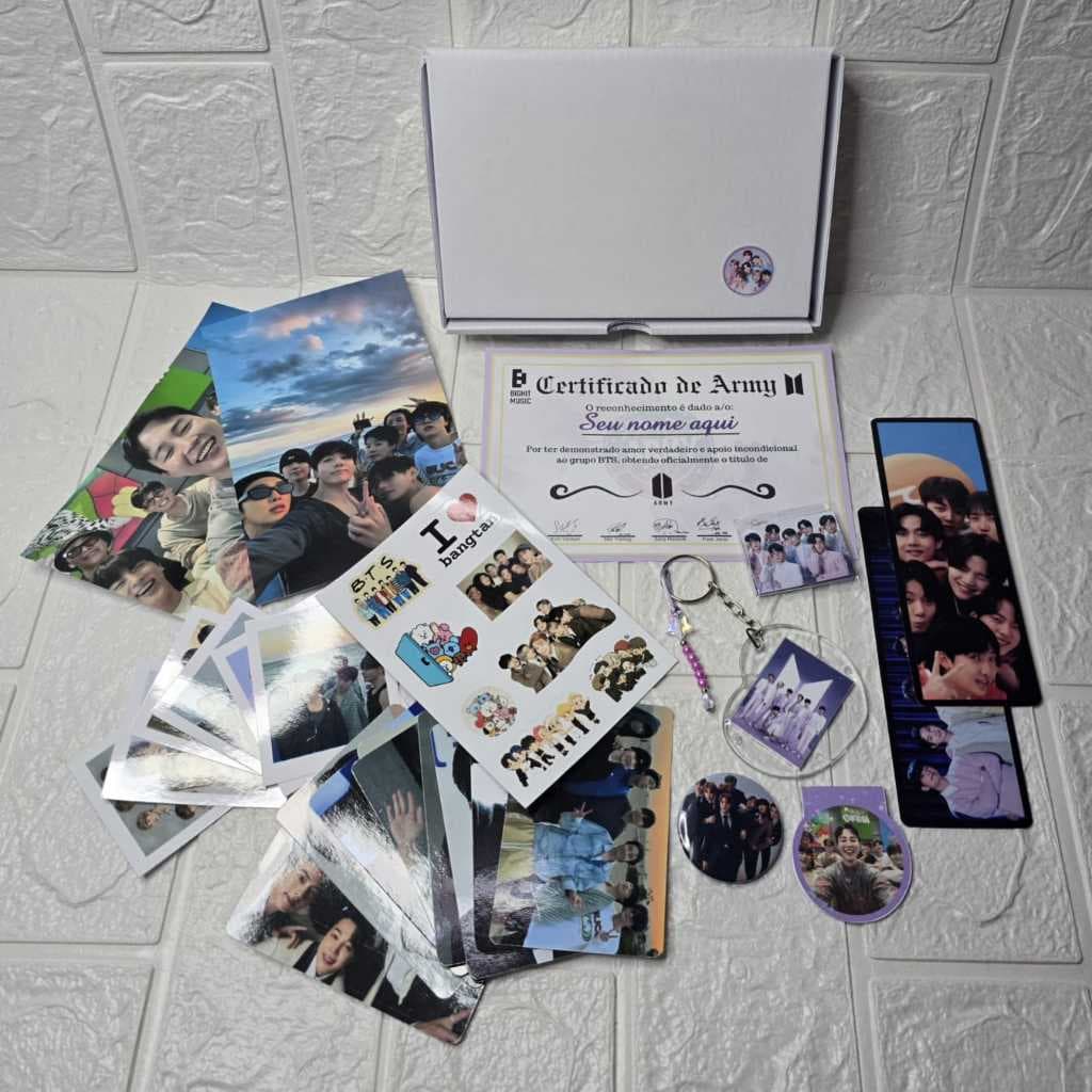 CAIXA BOX KIT BTS - OT7 BANGTAN KPOP - SEU UTT - 35 ITENS - envie o nome para o certificado