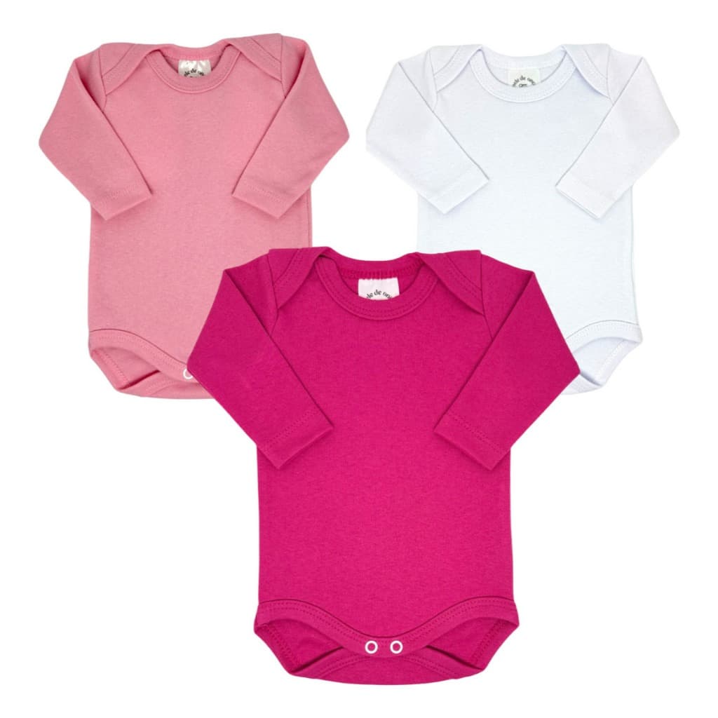Kit 3 Body Bebe Manga Longa Liso Estampado 100% Algodao Suedine Menina Menino Enxoval Infantil