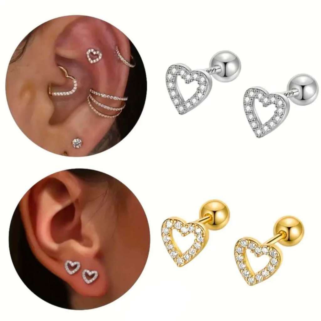 Kit 2/12 Piercing de Coração orelha Aço inox tragus cartilagem zircão