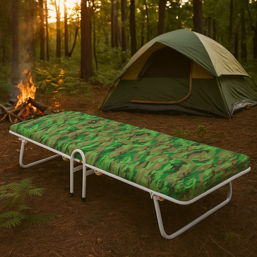 Cama dobrável de aço compacta para camping Com Colchonete Cama Portátil Envio Imediato