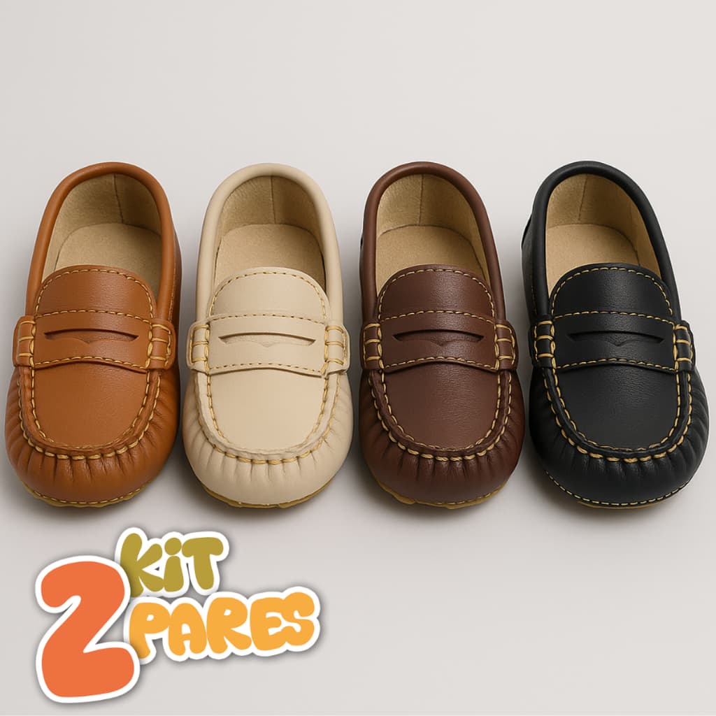 Kit 2 Pares de Mocassim Gravata Sapato Infantil Masculino Confortável Promoção Menino Criança