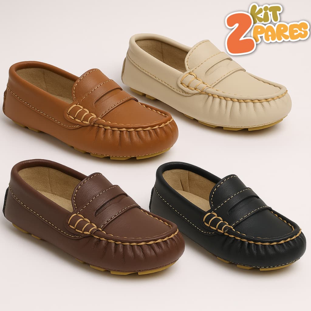 Kit 2 Pares de Mocassim Gravata Menino Criança Sapato Infantil Masculino Confortável Promoção