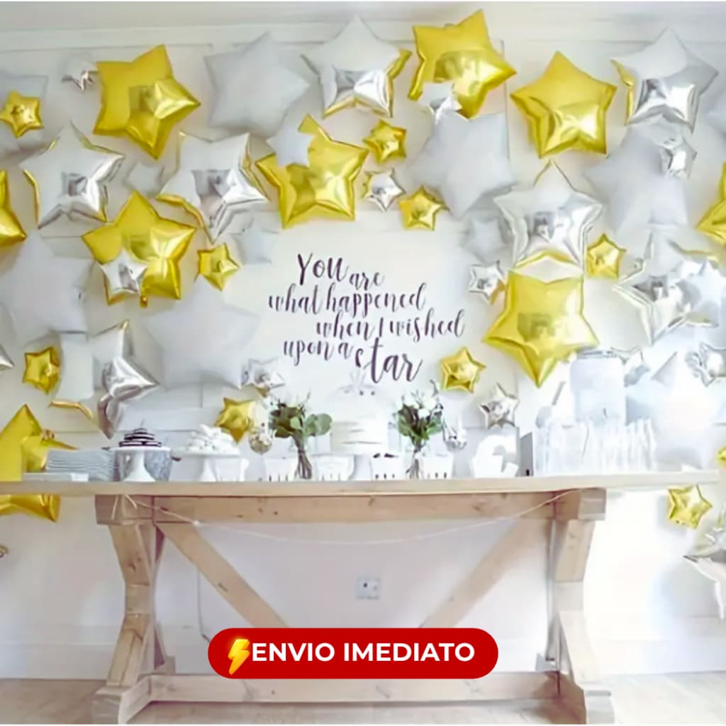 Kit 5/10/20 Balão Metalizado Estrela Grande Prata Dourado Decoração Festa Reiveillon