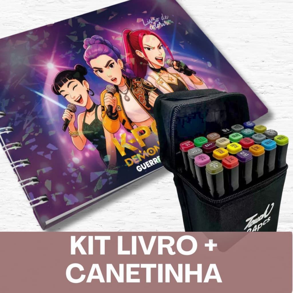 Livro de Colorir Guerreiras do K-pop + CANETINHAS Fofo com 50 Folhas / Capa Holográfica de Brilhar os Olhos!