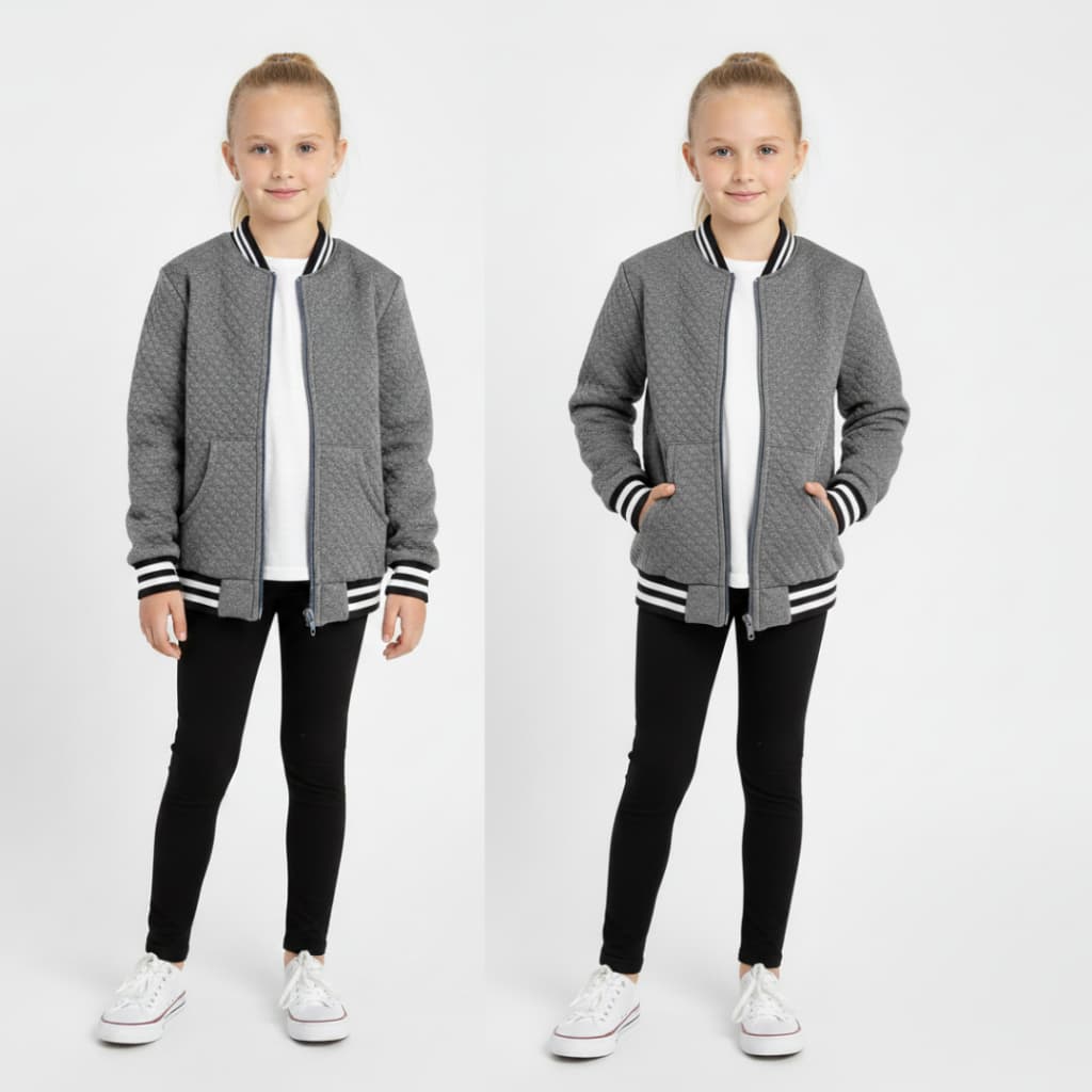 Blusa De Frio Infantil Jaqueta Bomber  De Metalasse Sem Capuz Com Bolso e Zíper