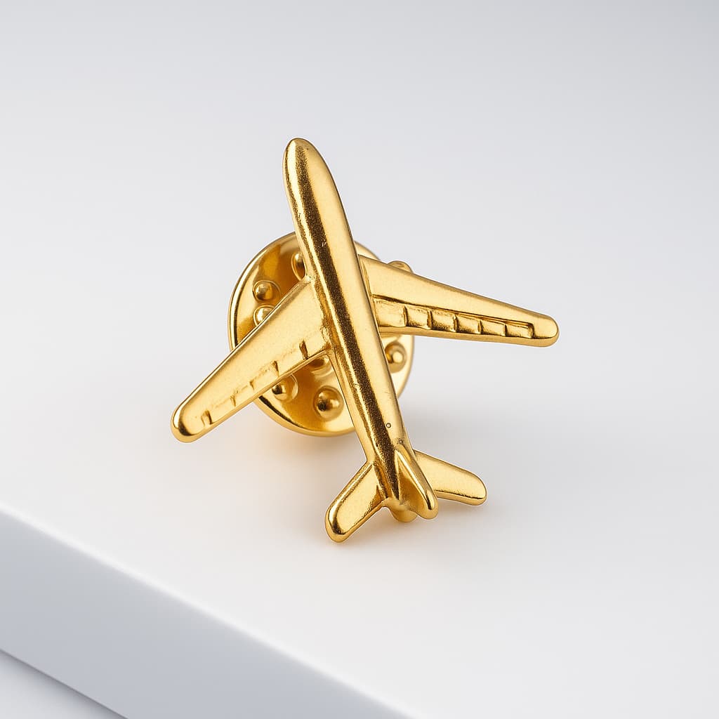 Pin Botton Broche Avião Aeromoça Folheado A Ouro 18k