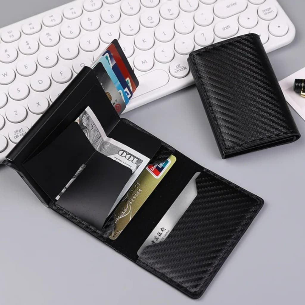 Carteira RFID De Fibra De Carbono-Porta-Cartões Pop-Up Automático Com Proteção Antirroubo