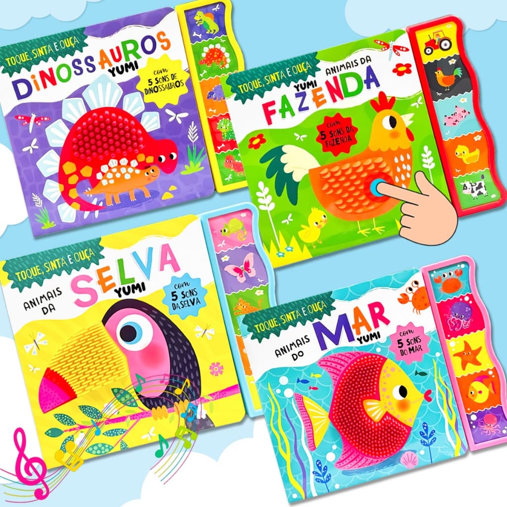 Coleção Livro Sensorial Bebê | Toque E Ouça Com 5 Sons E Texturas Silicone | Edição Premium Educativo