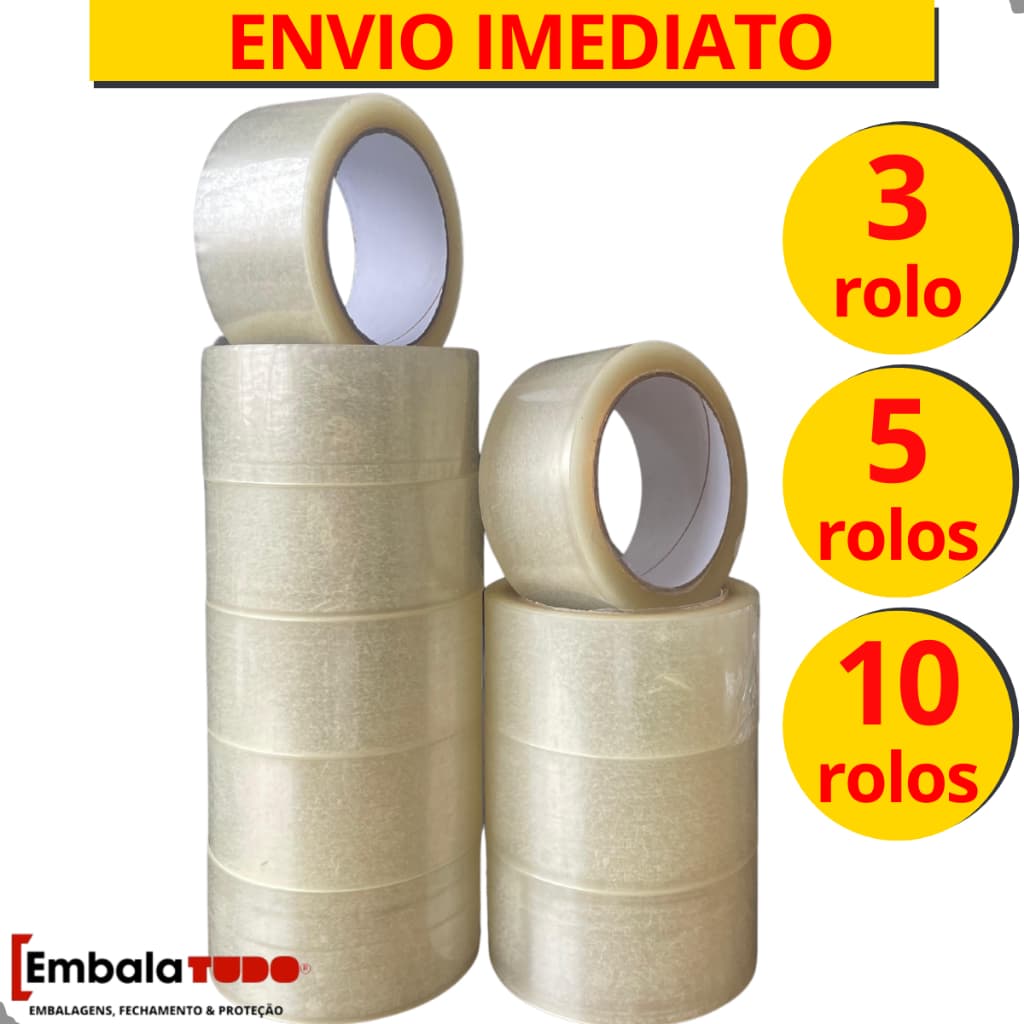 Kit 10 Fita Adesiva 45mm X 100 Metros Transparente Durex Larga - 10 Rolos Para Embalar  Caixas