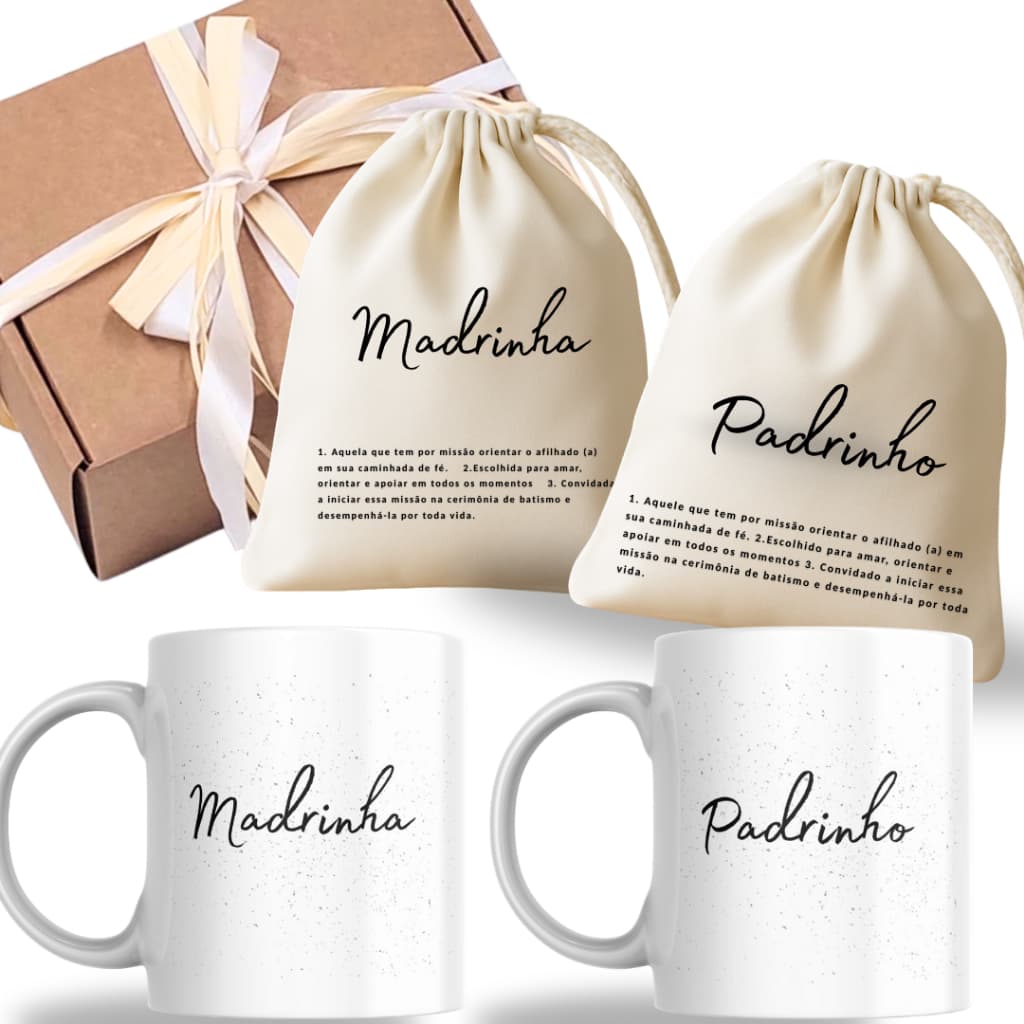 convite madrinha padrinho batismo promovida a dinda dindo batizado + caneca + saquinho lembrança