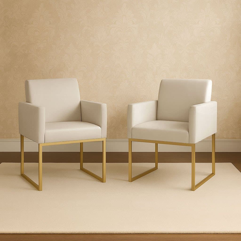 Kit 02 Poltronas Clínica Courino 3 Cores- Base Ferro Dourado