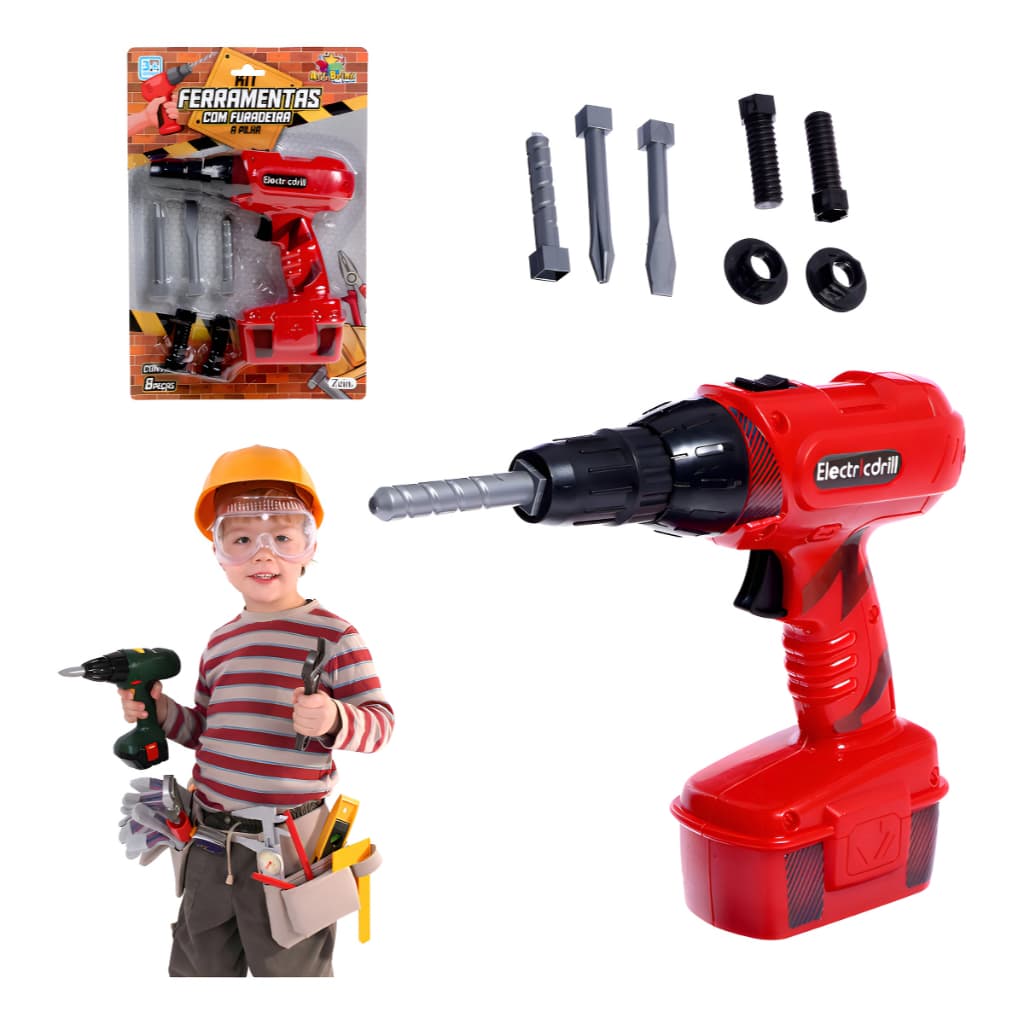 Ferramenta Infantil Furadeira Parafusadeira Brinquedo Pilha