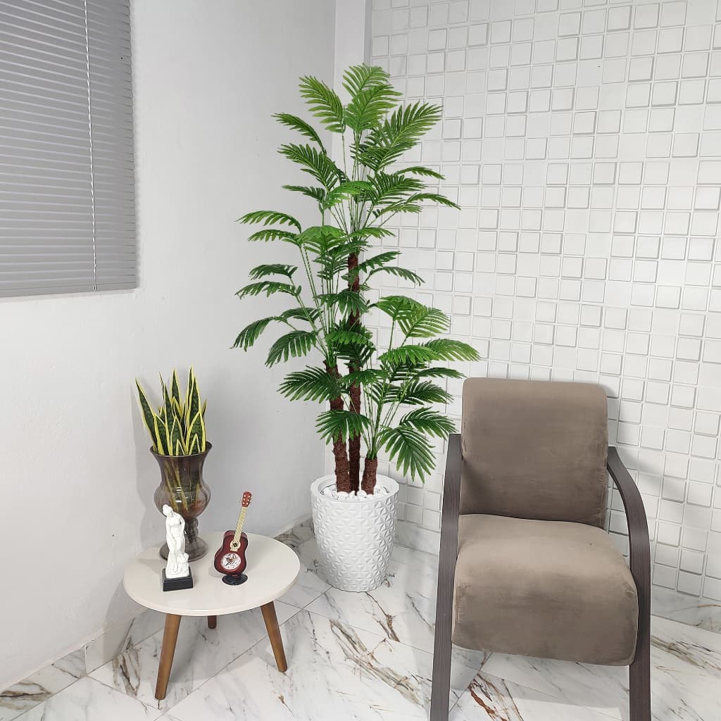 Coqueiro Artificial 190cm 3 Hastes Vaso Pedra Decoração Tropical