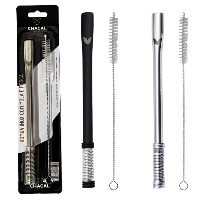 Kit Bomba Tereré Chacal Inox Filtro Mola Regulável Com Escova - Lançamento