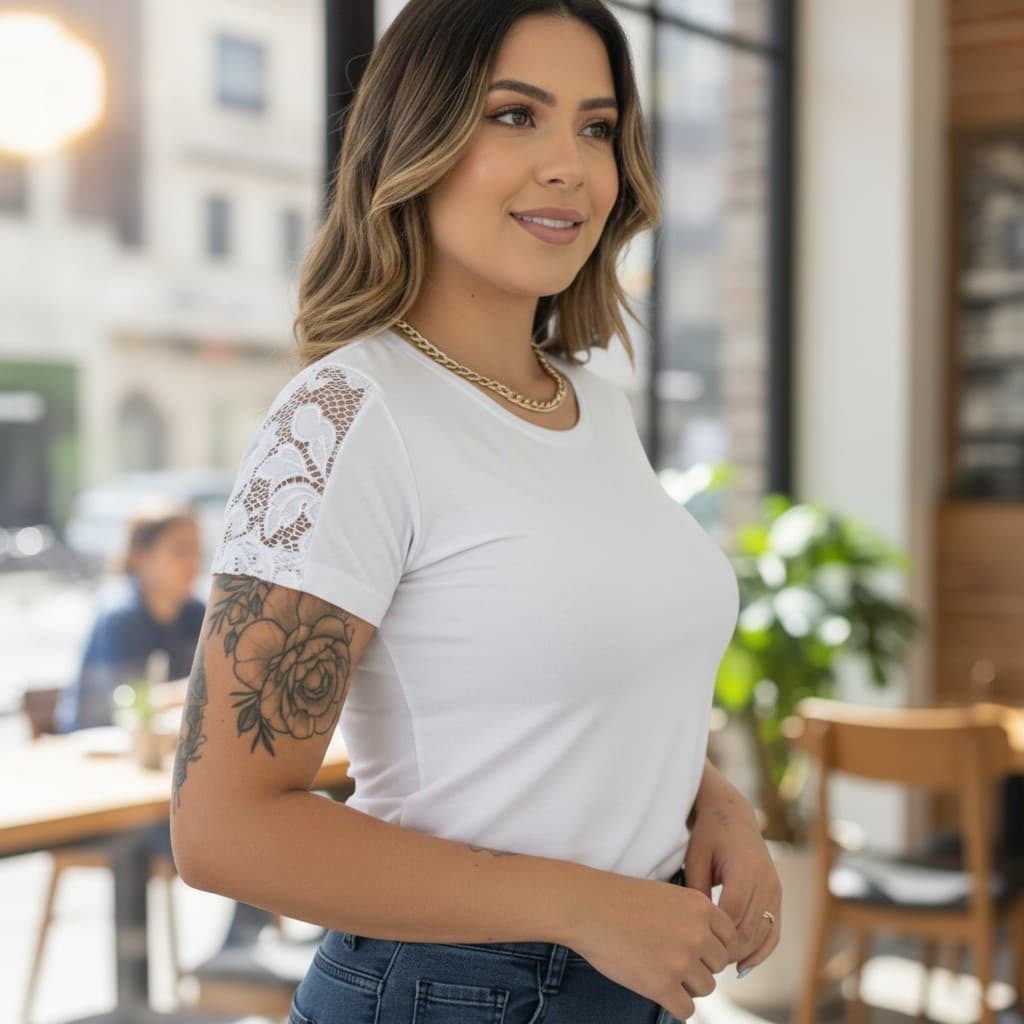 Blusa Feminina Detalhe de Renda