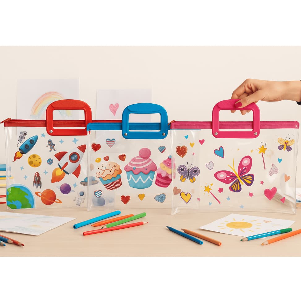 Necessaire Pasta Transparente Infantil Borboleta Astronauta Volta as Aulas Bolsa Escolar Criança