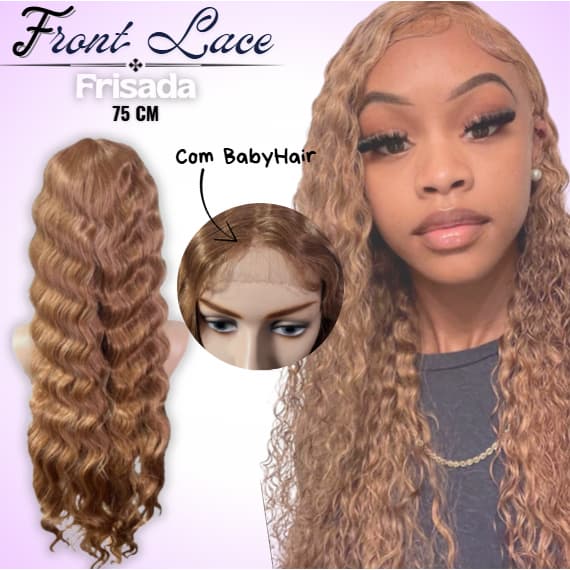 PERUCA FRONT LACE FRISADA COM BABY HAIR 75CM - IDÊNTICA AO HUMANO - FÁCIL COLOCAÇÃO - COM PENTES INTERNOS