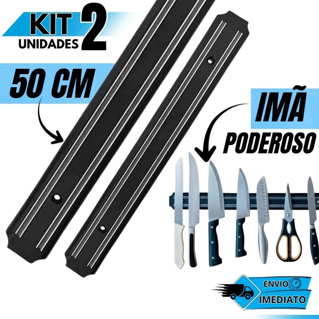 KIT 02 Barra Magnética Imã Para Facas e Ferramentas 50cm Para Casas Churrascaria