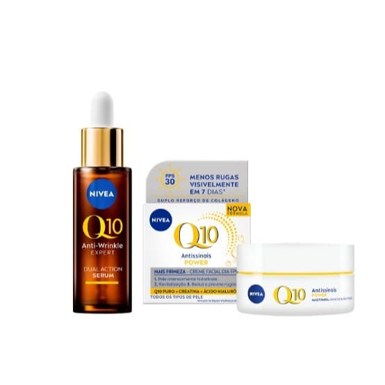 Kit NIVEA Q10 Sérum Antissinais Expert Dupla Ação 30ml + NIVEA Creme Facial Antissinais Q10 Power Dia FPS 30 50g BBB 26