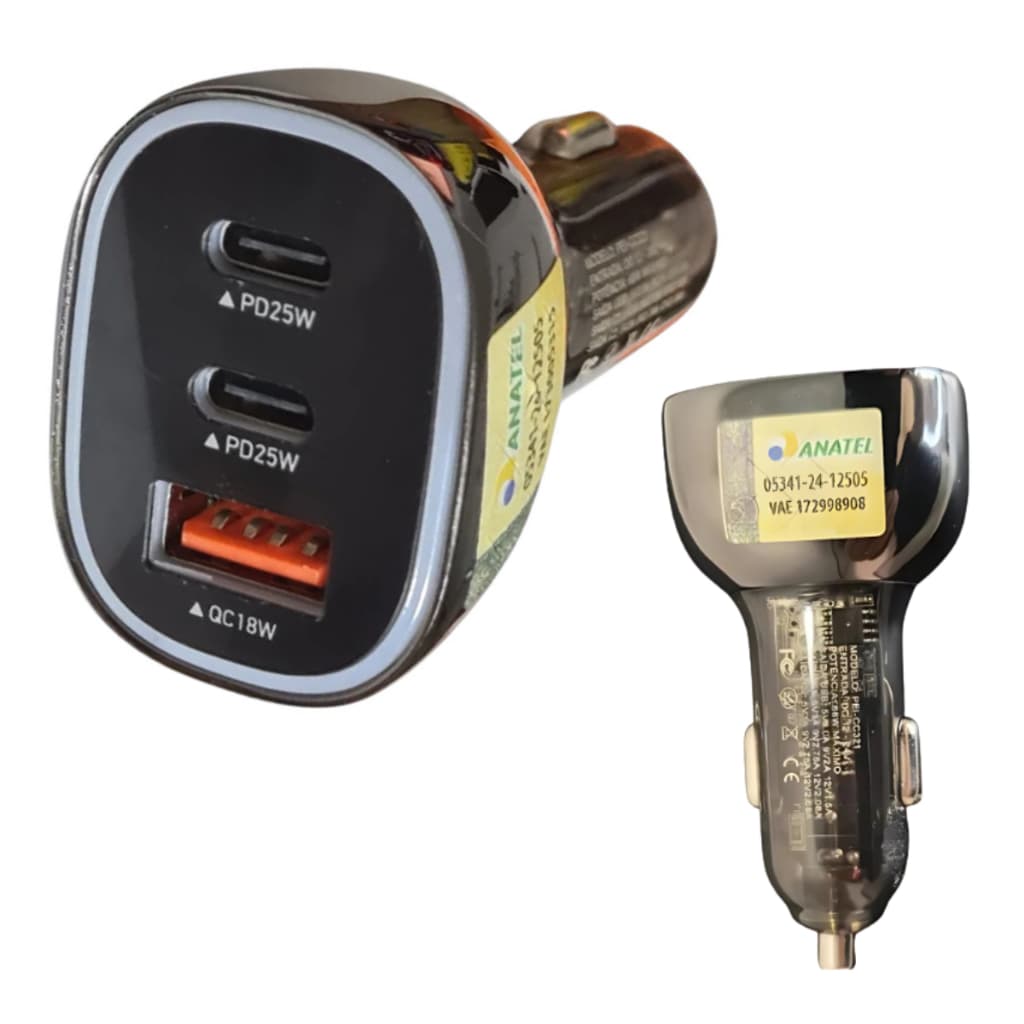 Carregador Veicular 68w Triplo Usb-c 2x + Usb Anatel Preto