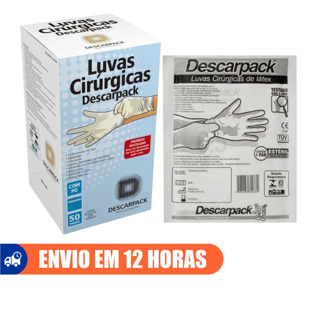 Luva Cirúrgica de Látex Estéril Branca Com Pó 50 Pares Selo Anvisa Descarpack