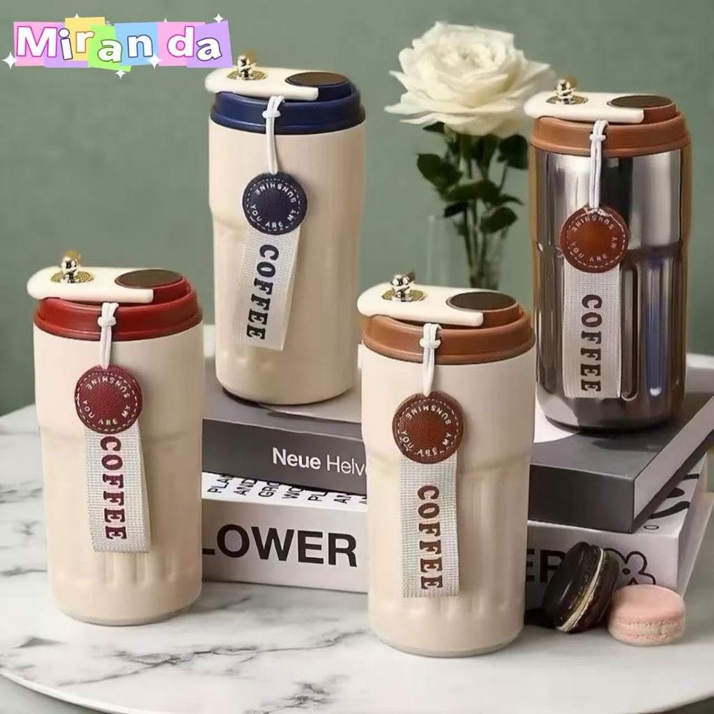 Copo Térmico Cafe Inox Portátil com tampa ,450ml Com LED Temperatura Antivazamento—