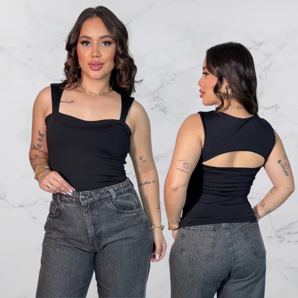 Regata Feminina Blusa de Alça Larga Recorte nas Costas Forro Duplo em Suplex.