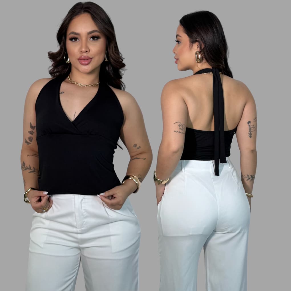 Blusa Feminina Top Faixa de Amarrar no Pescoço Blusinha Frente Única