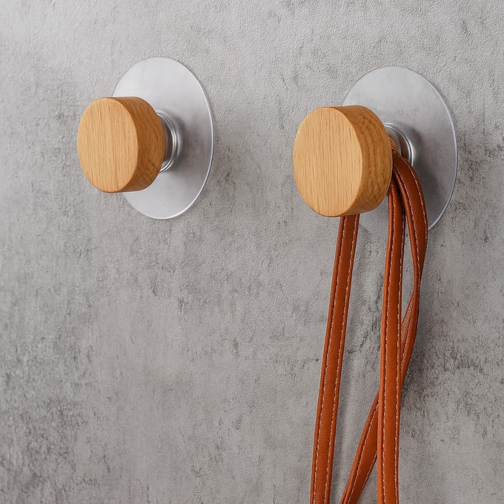 2x Ganchos Cabide Sem Furos Rústico em Madeira 3cm