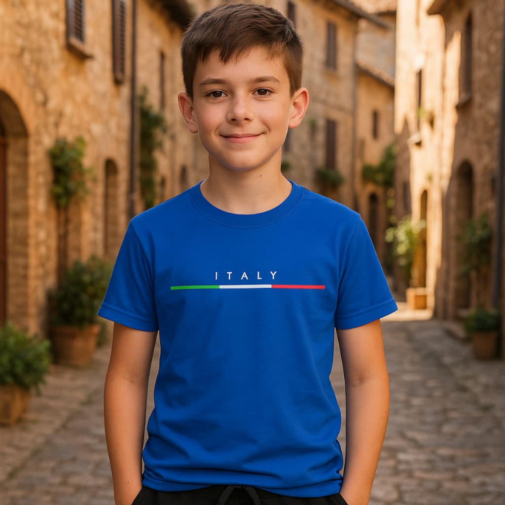 Camiseta Casual 100% Algodão para Meninos Itália Infantil Juvenil Manga Curta Gola Redonda 06 ao 16