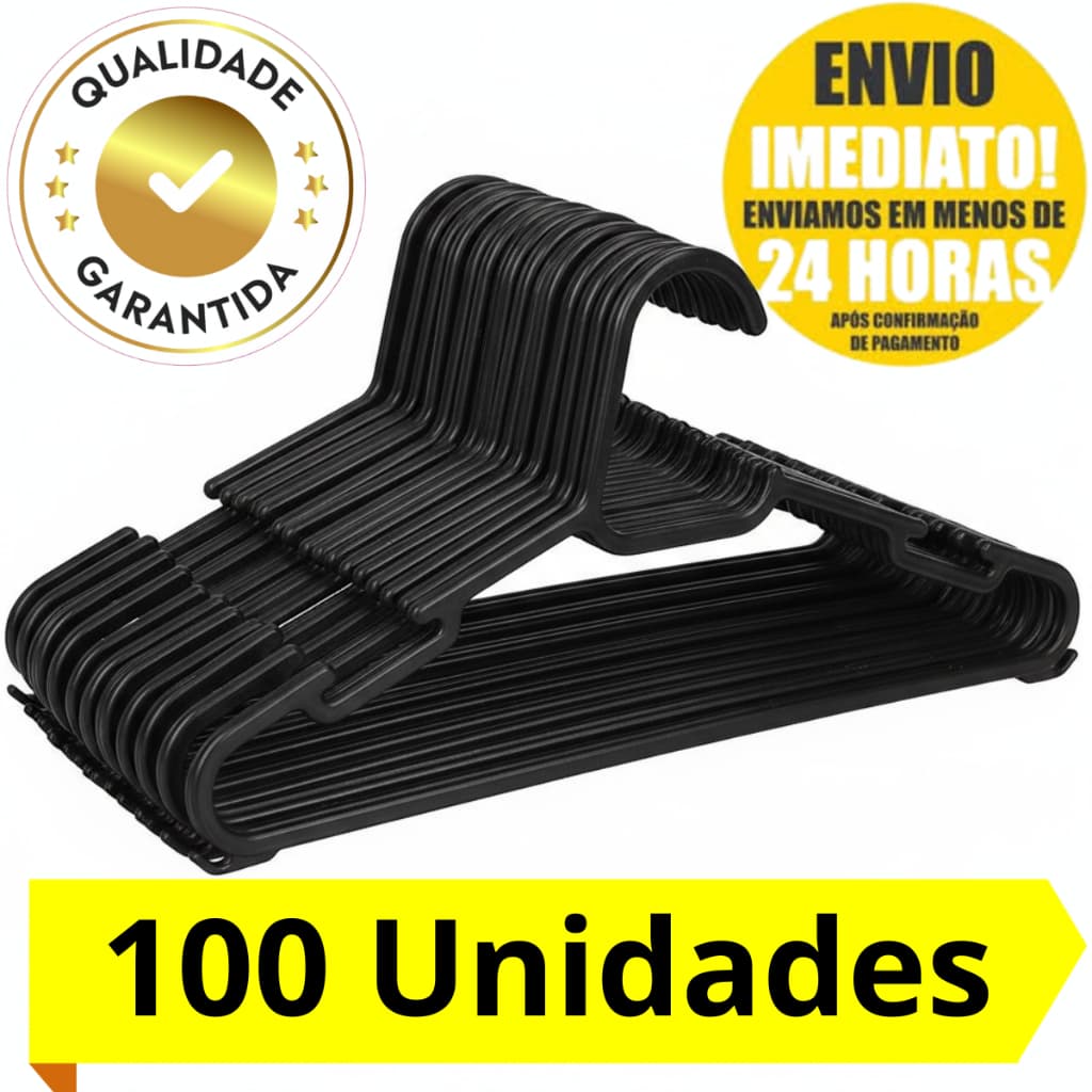100 Cabides Para Roupas Premium Preto Adulto Cabide Reforçado Para Roupa ATACADO Organizar Roupas