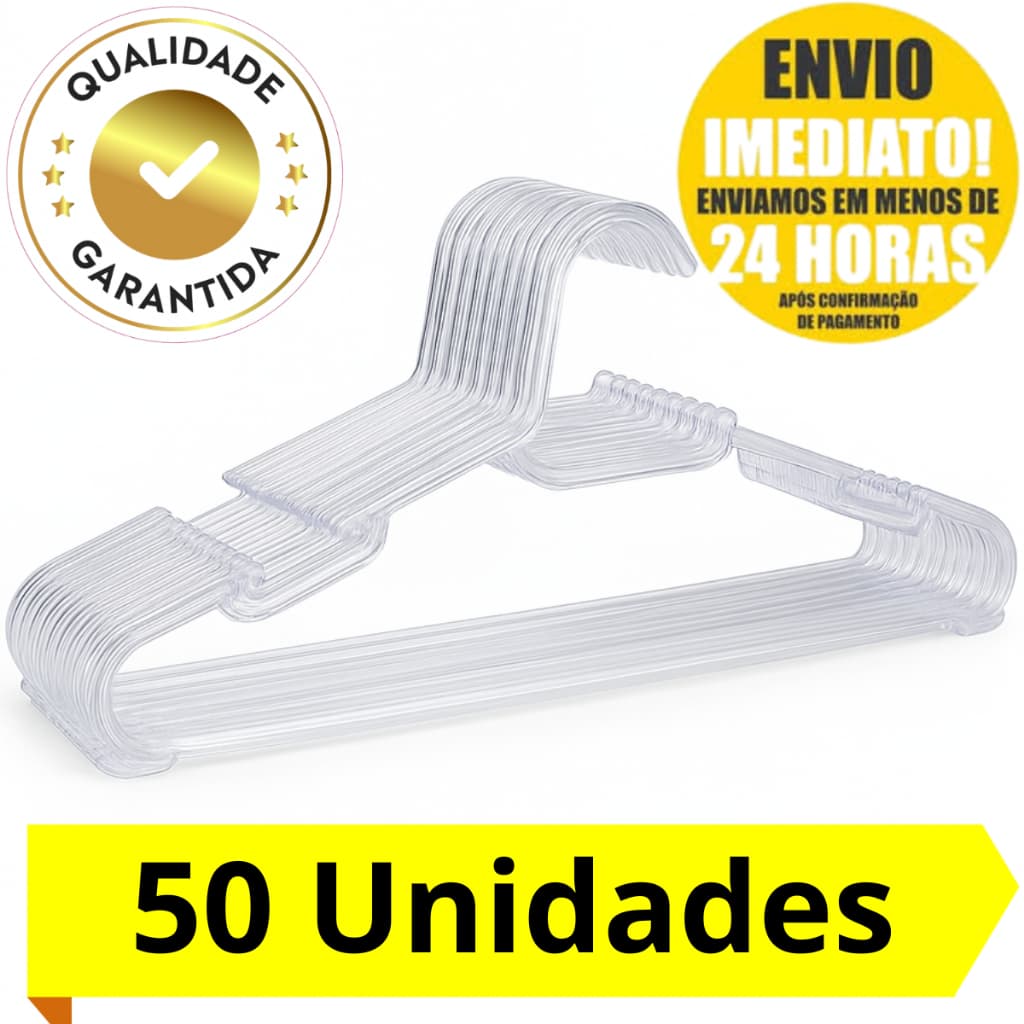 Cabide Acrilico Premium 50 Cabides Adulto Criança Cristal Reforçado Roupa Crianca Bebe ATACADO