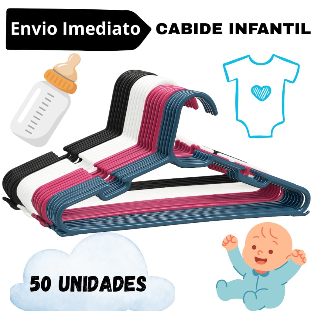 Cabides Infantil Acrilico Colorido Cabide Criança Bebe Roupa Preto Branco Rosa Azul ATACADO