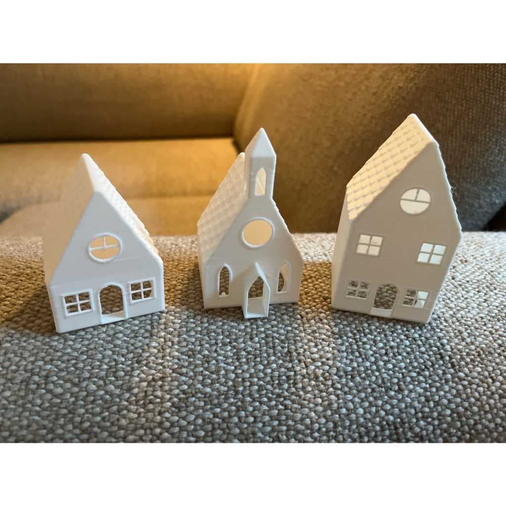 Vila rústica Minimalista de Natal 3D com 5 Peças – 4 Casinhas + 1 Igreja | Decoração Natalina Moderna