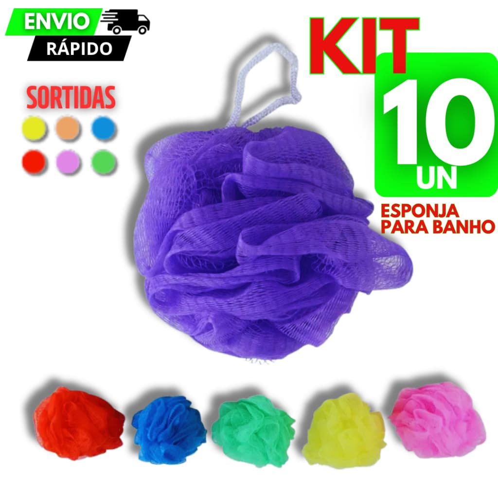 Kit 10/8/4/2 Bucha Banho Premium Relaxante Esponja Nylon Cordinha Qualidade Cores Sortidas Durável