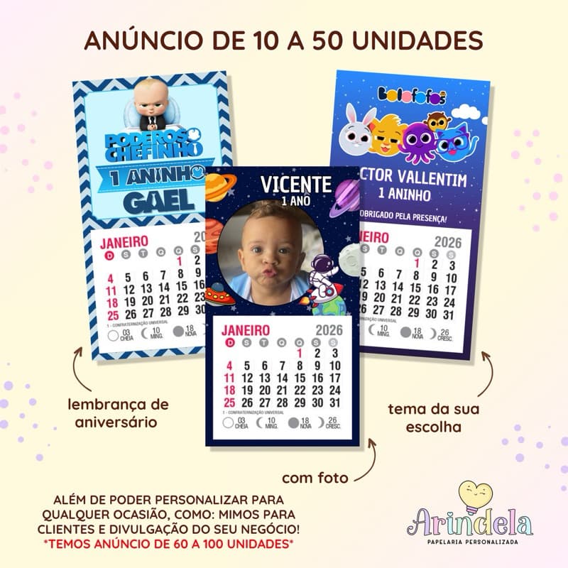 MINI CALENDÁRIO PERSONALIZADO 2026 - LEIA A DESCRIÇÃO
