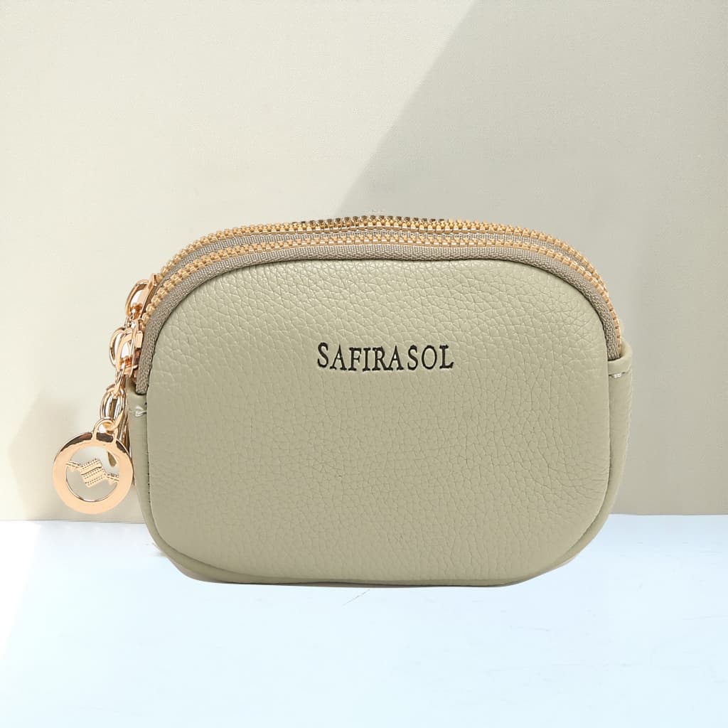 Carteira Feminina Com Zíper De 2 Camadas De Alta Capacidade  Genuíno Porta-Moedas Cartões Chaveiro LA351