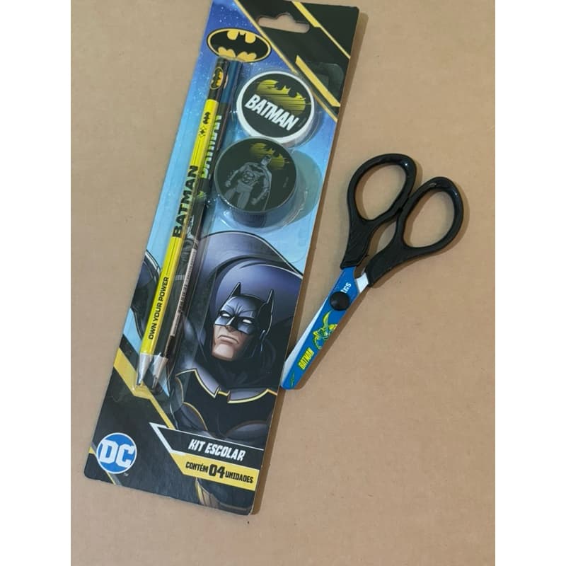 Lápis, apontador, borracha e tesoura Tris Batman