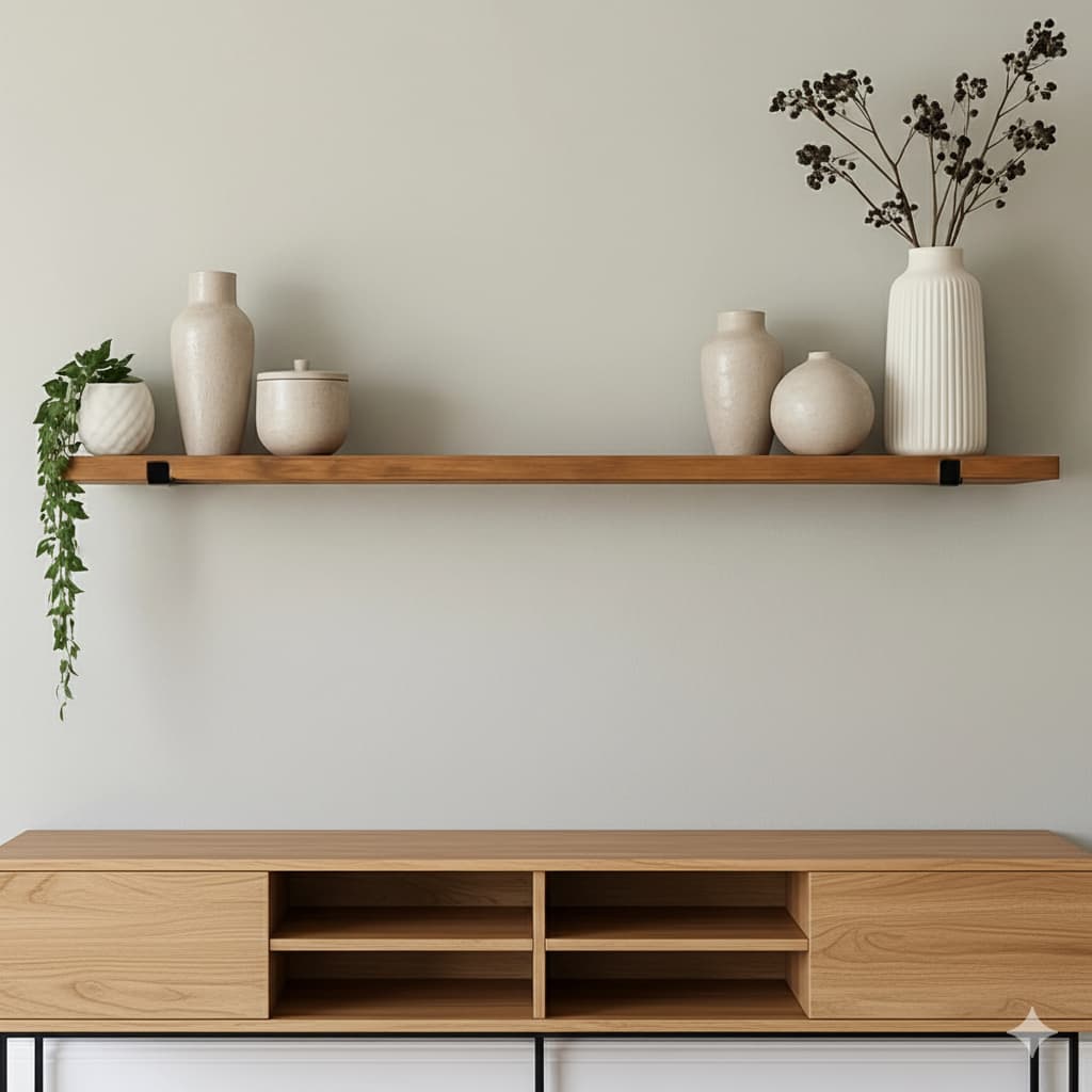 Prateleira de madeira rustica com mao francesa industrial invertida