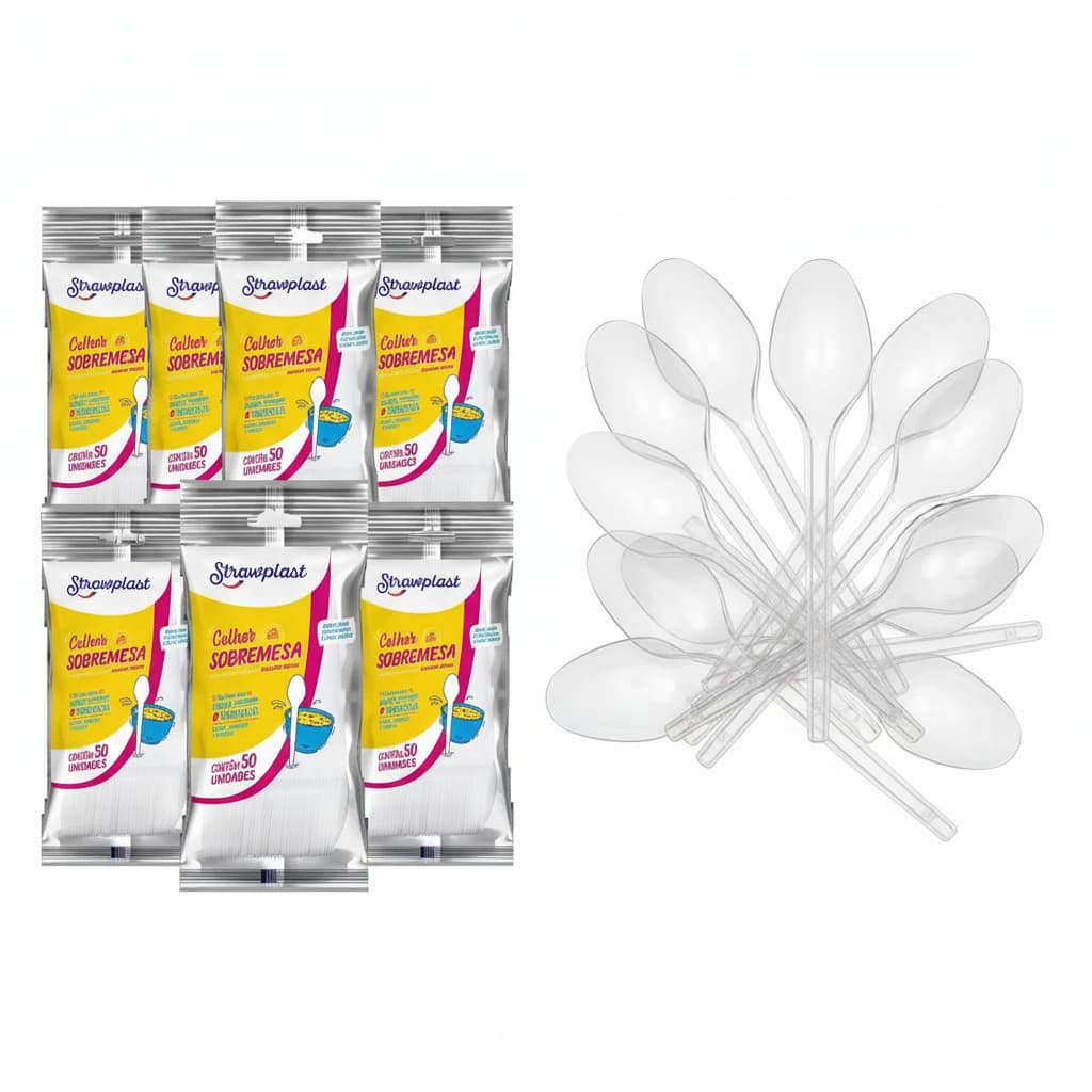 Colher Sobremesa Cristal Descartável Strawplast 50~200 Unidades