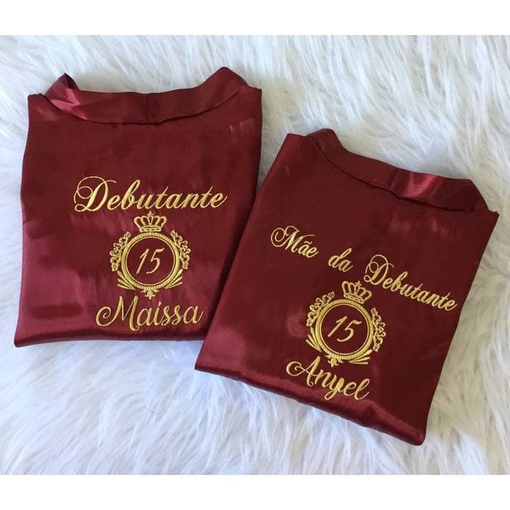 Robie Hobby Robem Robe de Cetim Bordado com Nome Debutante Brasão Padrão Promoção Presente