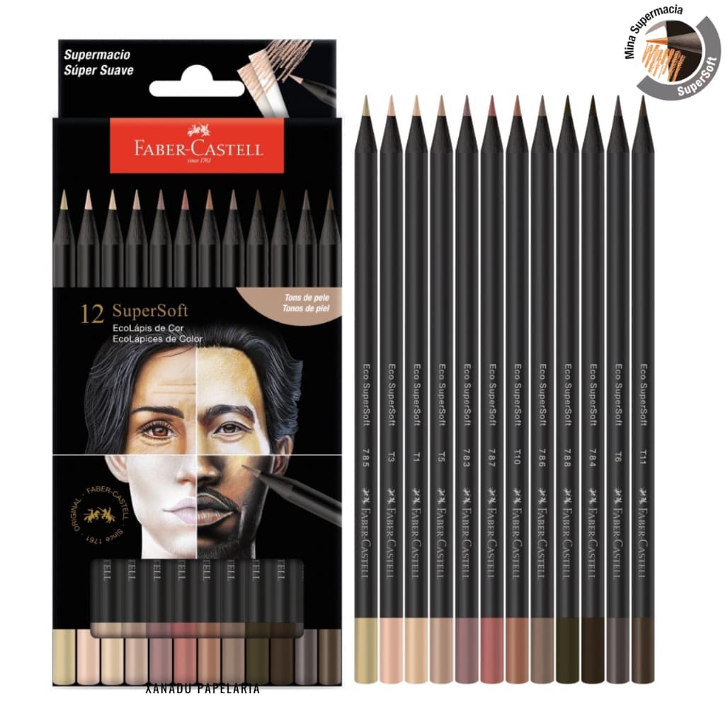 Lápis de Cor Faber-Castell SuperSoft 12 cores Tons de Pele - ORIGINAL