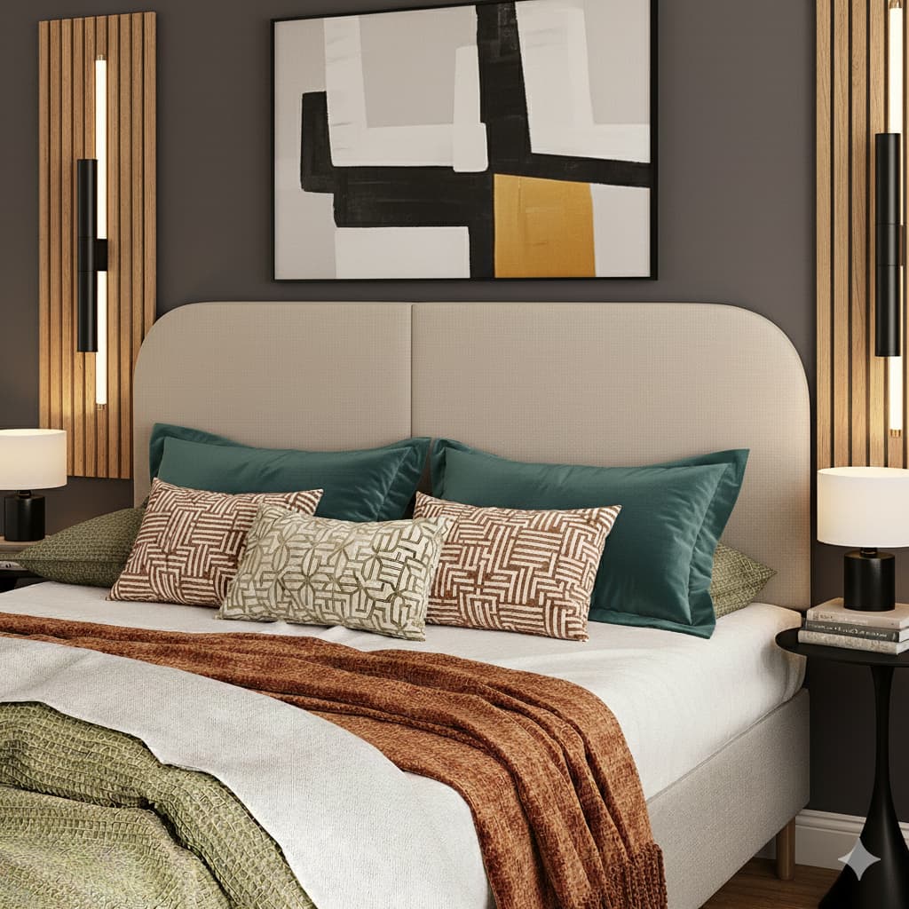 Cabeceira Suspensa 1,40 Mel Estofada para Cama Box Casal Quarto Desing Curvo